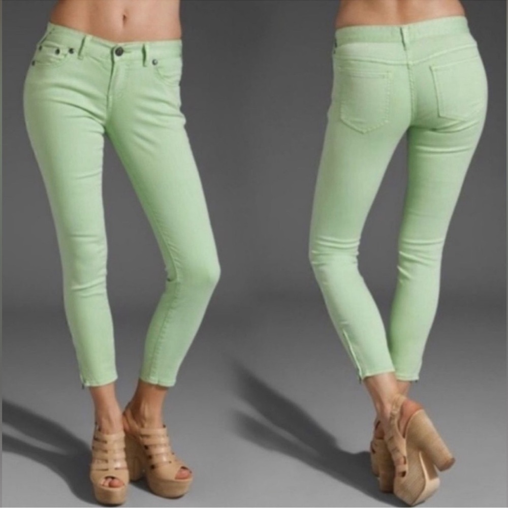 Free People Millennium Ankle Zip Skinny Jeans Spearmint Green 27